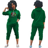 Newest Design Autumn Winter Casual Christmas Trees Printed Sweatpants And Hoodie Set Women Two Piece Pants Set