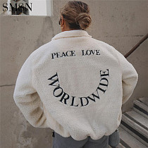 Street Casual 95% Cotton Letter Embroidery Loose Faux Fur Coat Bomber Fall Jackets Varsity Jacket For Women