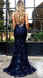 Gown Mermaid Tail Shaped Formal Luxury Evening Dresses Women Lady Elegant Spaghetti Strap Sexy Evening Dresses With Sequined
