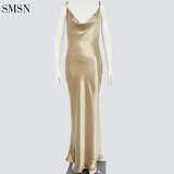 Luxury Sling Backless Club Wear Night Gown Satin Prom Elegant Casual Dresses Women Lady Elegant