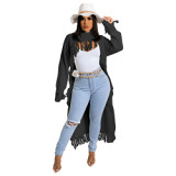 High Quality Solid Color Long Sleeve Pullover Tassels Short Front And Long Back Design Women Tops Fashionable Sweater