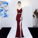 High Split Sling Sexy Backless Elegant Casual Evening Dresses With Sequined Luxury Party Gown Evening Dress