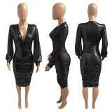 New Arrival Women Fashion Clothing 2021 Solid Long Sleeve Ladies Club Party Dress Woman Casual Dress