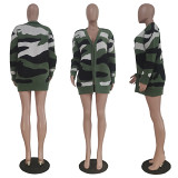 Fashionable Casual Long Sleeve Women Tops Autumn Ladies Camouflage Green Knitted Jacket Coat