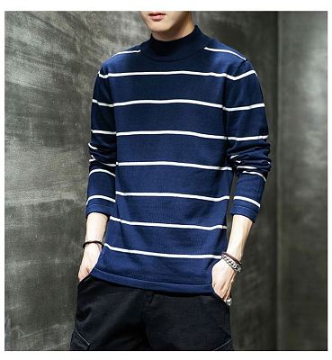 New Style Half High Collar Striped Men's Sweaters Fashion Trend Thickened Personality Sweaters