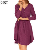 High Quality Wholesale Womens Fall Clothing Long Midi Solid Color Women Casual Dresses