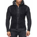 Hot Selling High Collar Hooded Men Cardigan Sweater Fashionable Cardigan Sweater Coat With Zipper