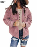 Wholesale Solid Color Loose Cardigan Corduroy Coat Women Fashion Clothing Jacket Plus Size Womens Coats