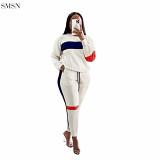 New Arrival Fall 2021 Women Clothes Casual O Neck Patchwork Womens Tracksuits 2 Piece Set