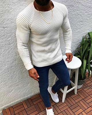 New Arrival Solid Color Long Sleeve Men's Knit Sweaters Fashion Casual Sports Round Neck Sweaters