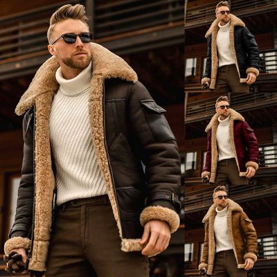 High Quality Solid Color Medium Long Men's Winter Jackets Coats Leather Fleece Thickened Jackets