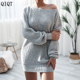 New Arrival Sexy Casual Solid Color Knitted Dresses Elegant Casual Dresses Women Sweater Dress