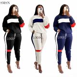 New Arrival Fall 2021 Women Clothes Casual O Neck Patchwork Womens Tracksuits 2 Piece Set
