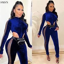 Fashion 2021 Fall Long Sleeve Woman Bodysuit One Piece Jumpsuits Velvet Reseau Patchwork Women One Piece Jumpsuits And Rompers