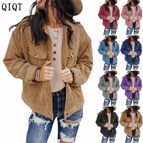 Wholesale Solid Color Loose Cardigan Corduroy Coat Women Fashion Clothing Jacket Plus Size Womens Coats