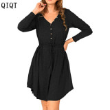 High Quality Wholesale Womens Fall Clothing Long Midi Solid Color Women Casual Dresses