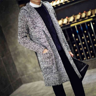Fashionable Hooded Cardigan Sweater Coat Autumn And Winter Fashion Long Sweater Trenchcoat