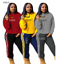 Amazon 2021 Fall 2021 Women Clothes Casual Side Stripe Sweatpants And Hoodie Two Piece Set Tracksuits