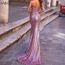 Off Shoulder Fishtail Gown Party Prom Dresses Women Lady Elegant Elegant Casual Bridesmaid Evening Dresses With Sequined