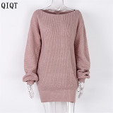 New Arrival Sexy Casual Solid Color Knitted Dresses Elegant Casual Dresses Women Sweater Dress