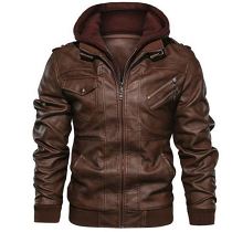 Good Quality Hooded Leather Jacket Men Autumn And Winter Fleece Men's Leather Coat Vintage Riding Biker Motorcycle Jacket