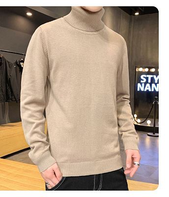 New Trendy Solid Color High Collar Men's Sweaters Autumn Casual Slim Fit Knit Sweaters For Men