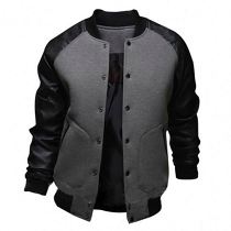 New Trendy Solid Color Leather Patchwork Plus Size Men's Jackets Stand Collar Baseball Jacket Wholesale