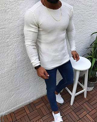 New Arrival 2021 Solid Color Long Sleeve Men's Sweaters Fashion Casual Sports Round Neck Sweaters
