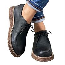 D12875 2021 fall and winter new style street trend solid color round head low heel casual fashion leather lace up shoes