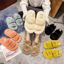 D12979 Solid color comfort round head thick soled 2021 fall and winter fashion casual  women home furry slippers
