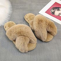 D12807 Fashionable and casual new product solid color comfort antiskid cross fluffy slippers for women winter