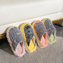 D12980 Everyday life comfort contrast color handiness antiskid round head wrinkle 2021 bedroom flat slippers