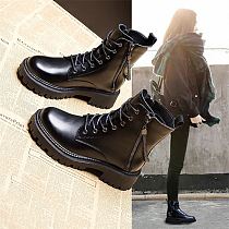 D12802 Internet celebrity thick soled solid color new style 2021 fall fashion martin boots women shoes leather
