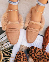 D12982 Outdoors sports fashion solid color furry flat shoes comfort 2021 winter ladies warm slippers