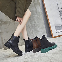 D12977 Fashionable street trend 2021 autumn student solid color thick soled outdoor pu anti slip boots