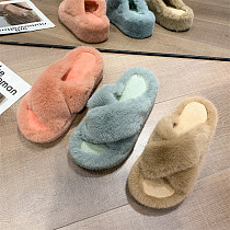 D12947 Personality fashion trend new products solid color plush thick soled 2021 winter women slippers