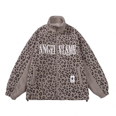 High Quality Men'S Coats Casual Fall And Winter Letters Leopard Print Lamb Down Cotton-Padded Coat