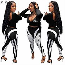 High Quality 2021 Fall Fall Long Sleeve V Neck Crop Top Two Piece Pant Set Two Piece Casual Sets