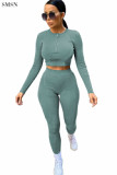 Fall 2021 Women Clothes Rib Pit Strip Zip Pullover Women'S Clothes Loungewear Set Sportswear Ladies Crop Top 2 Piece Set Women