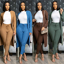 Womens Luxury Clothing 2021 Bluey Clothes Comfort Solid Color Long Cardigan 2 Piece Set Two Piece Pants Outfits Set
