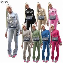 New Trendy Long Sleeve Sport Solid Color Two Piece Pant Set Two Piece Sport Jogging Sets