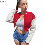 Fashion Long Sleeve Solid Color Button Coat Baseball Suit Female Stitching Collision Color Sports Wind Coat Ladies Women Jacket