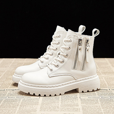 D13118  2021 Winter trending pure color casual buskin zipper martin boots waterproof warmth ankle leather shoes