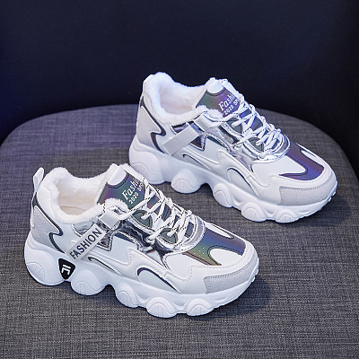 D13117  2021 New arrivals winter warmth velvet sport shoes fashion women's running thick sneakers for ladies