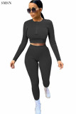 Fall 2021 Women Clothes Rib Pit Strip Zip Pullover Women'S Clothes Loungewear Set Sportswear Ladies Crop Top 2 Piece Set Women