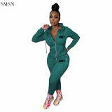 Hot Selling Solid Color Hoodie Letter Printing Two Piece Pants Set Women Casual Sportswear Ladies 2 Piece Set Women