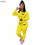 Hot Selling Solid Color Hoodie Letter Printing Two Piece Pants Set Women Casual Sportswear Ladies 2 Piece Set Women