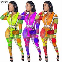 New Arrival 2021 Sexy Fall Womens Jumpsuits Long Sleeve Positioning Printing Slim Fit Jumpsuits