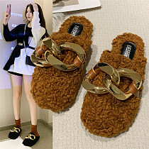 D12995 2021 autumn and winter new style handiness casual keep warm solid color fashion flat furry slippers