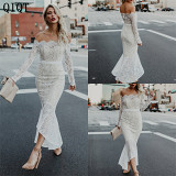 Trend Sexy Robe Knitting Women Clothes 2021 Off Shoulder Mermaid Dress Sexy Lace Evening Dress Women Dresses